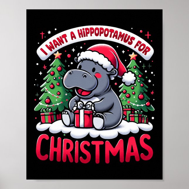 Weihnachtsbaum Hippopotamus Xmas Hippo Lover Team Poster (Vorne)