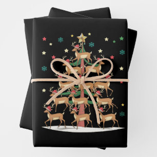 Weihnachtsbaum Hirsch Lustig Feiertag Süßer Rentie Geschenkpapier Set