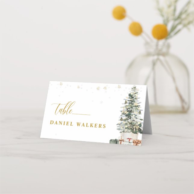 Weihnachtsbaum-Hochzeit gefaltete Platzkarte (Vorderseite)