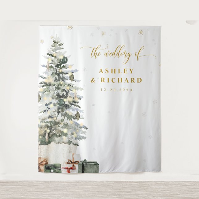 Weihnachtsbaum-Hochzeitskulissen Wandteppich (Vorderseite)
