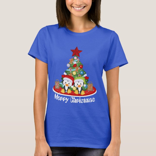 Weihnachtsbaum Holiday Pinguine hinzufügen T-Shirt (Vorderseite)