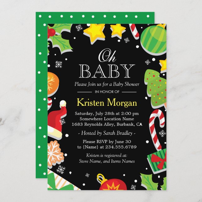 Weihnachtsbaum Holly Berries Niedlich Babydusche Einladung (Vorne/Hinten)