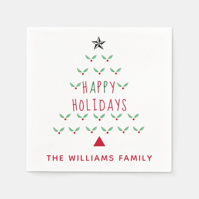 Weihnachtsbaum Holly Happy Holidays Modern Serviette (Vorderseite)