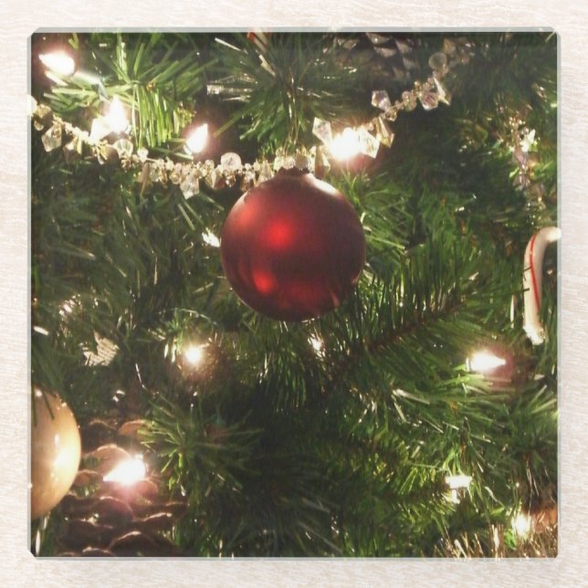 Weihnachtsbaum I Urlaub Hübsch grün und rot Glasuntersetzer (Vorderseite)