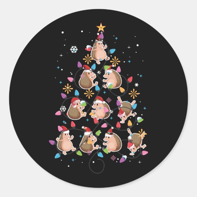 Weihnachtsbaum Igel Igel Light Runder Aufkleber (Vorderseite)
