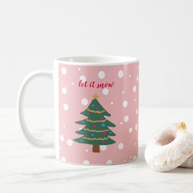 Weihnachtsbaum-Illustration Lassen Sie es Schnee K Kaffeetasse (Mit Donut)
