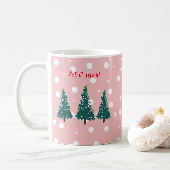 Weihnachtsbaum-Illustration Lassen Sie es Schnee K Kaffeetasse (Mit Donut)