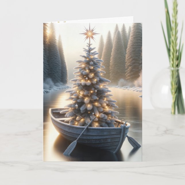 Weihnachtsbaum im alten Rowboat Feiertagskarte (Vorderseite)