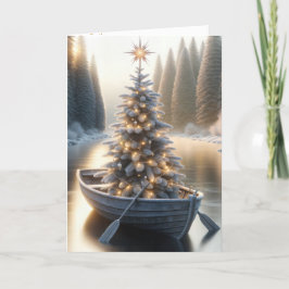 Weihnachtsbaum im alten Rowboat Feiertagskarte