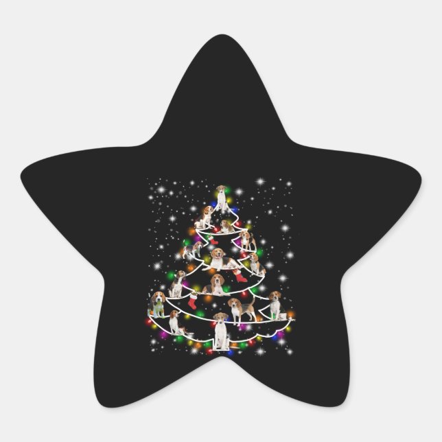 Weihnachtsbaum im Beagle mit leuchtendem Licht bed Stern-Aufkleber (Vorderseite)
