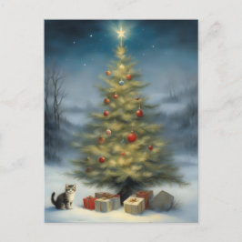 Weihnachtsbaum im Freien mit Kitten und Geschenken Postkarte