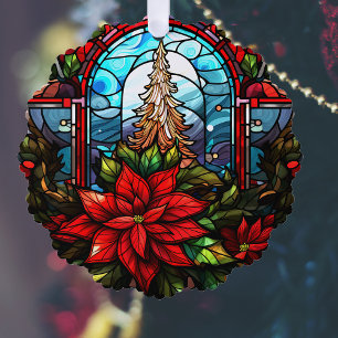Weihnachtsbaum im Glass und Poinsettia Ornament Karte