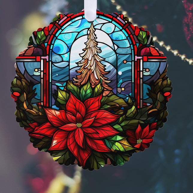 Weihnachtsbaum im Glass und Poinsettia Ornament Karte (Von Creator hochgeladen)