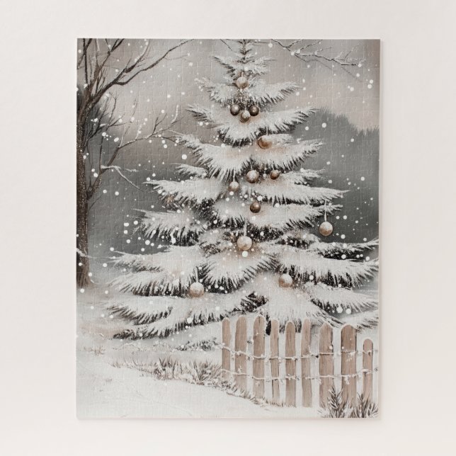 Weihnachtsbaum im Schnee Puzzle (Vertikal)