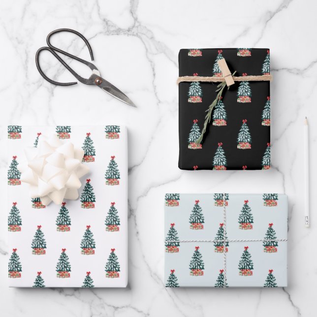 Weihnachtsbaum im Schnee v2 Geschenkpapier Set (Vorderseite)