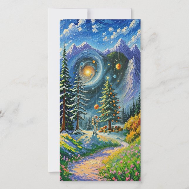 Weihnachtsbaum im Weltraum Feiertagskarte (Vorderseite)