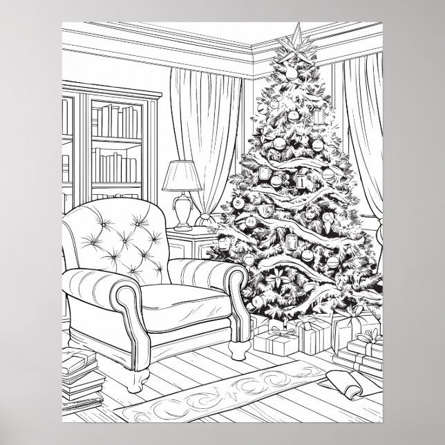 Weihnachtsbaum im Wohnzimmer Farbposter Poster (Vorne)