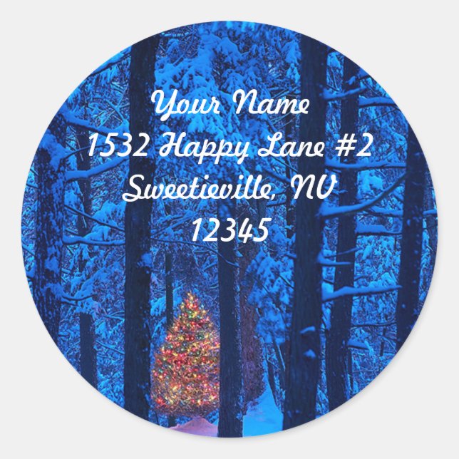 Weihnachtsbaum im Woods-Adressenaufkleber Runder Aufkleber (Vorderseite)