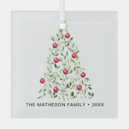 Weihnachtsbaum in Aquarellblättern Personalisiert Ornament Aus Glas