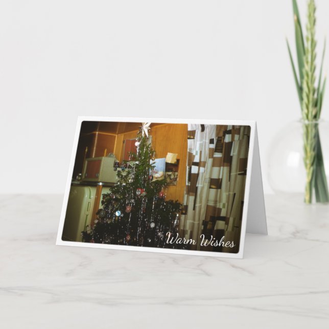 Weihnachtsbaum in Camper Warme Wünsche Feiertagskarte (Vorderseite)