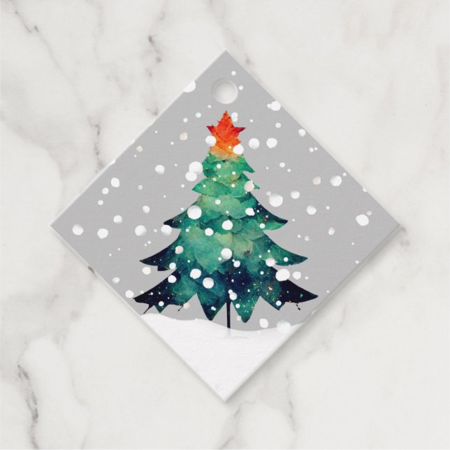 Weihnachtsbaum in den Schneeweihnachtsmarken Geschenkanhänger (Vorderseite)