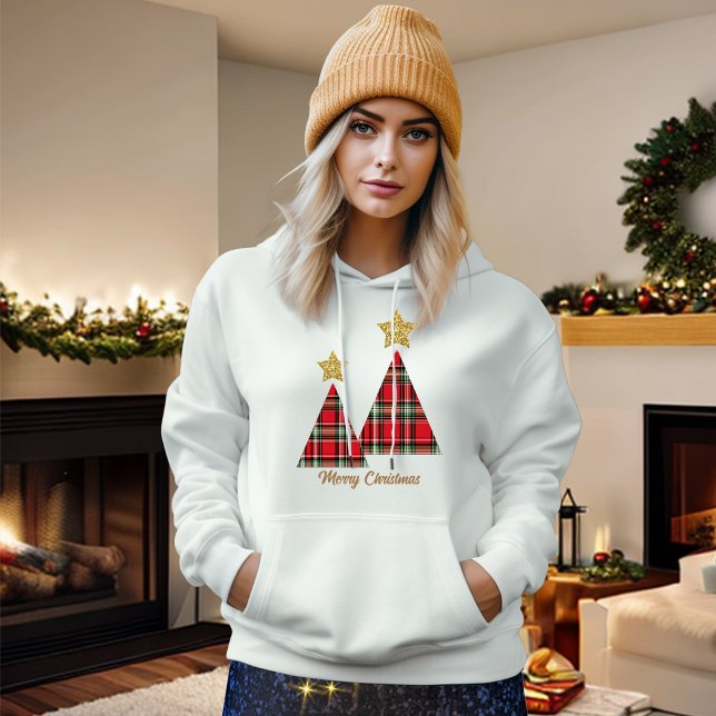 Weihnachtsbaum in Red Kariert Gold Star Hoodie (Von Creator hochgeladen)