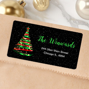 Weihnachtsbaum in Rot und Grün Adressaufkleber