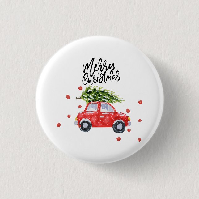 Weihnachtsbaum in rotem Auto Button (Vorderseite)