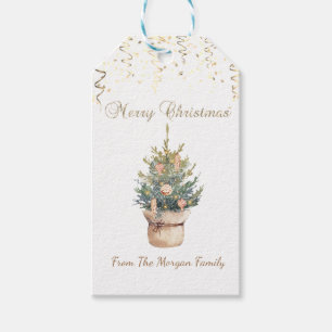 Weihnachtsbaum in Wasserfarben, Goldene Konfetti Geschenkanhänger