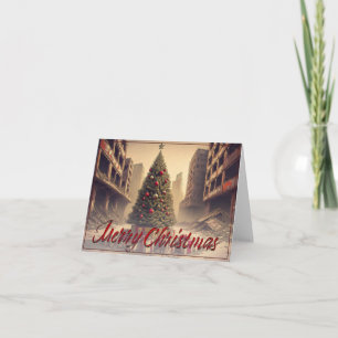 Weihnachtsbaum inmitten von Ruinen Frohe Weihnacht Karte
