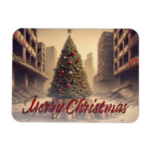 Weihnachtsbaum inmitten von Ruinen Frohe Weihnacht Magnet
