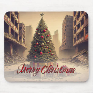 Weihnachtsbaum inmitten von Ruinen Frohe Weihnacht Mousepad