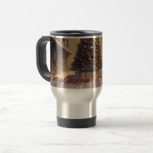 Weihnachtsbaum inmitten von Ruinen Frohe Weihnacht Reisebecher
