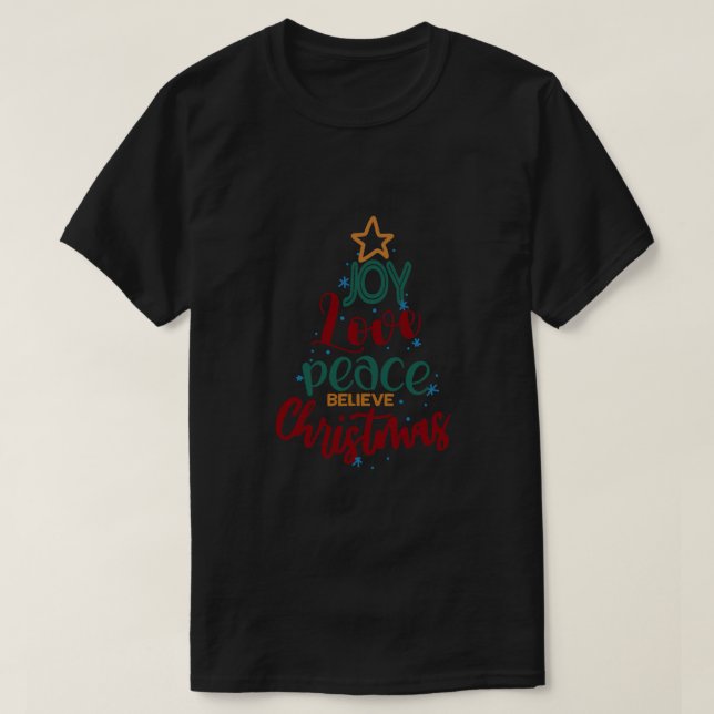 Weihnachtsbaum Joy Liebe Peace T-Shirt (Design vorne)