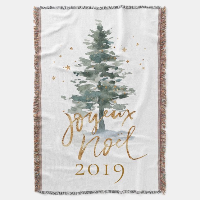 Weihnachtsbaum Joyous Weihnachten Goldtypografie Decke (Vorderseite Vertikal)