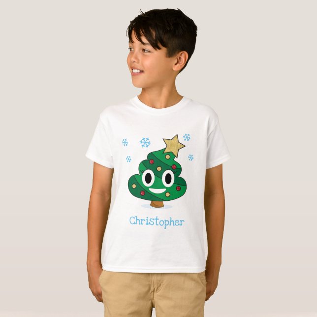 Weihnachtsbaum Kacke Emoji Kinder T - Shirt mit Na (Vorne ganz)