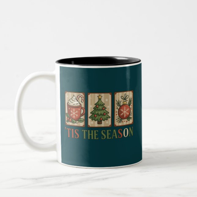 Weihnachtsbaum Kakao Retro Feiertag Die Jahreszeit Zweifarbige Tasse (Links)