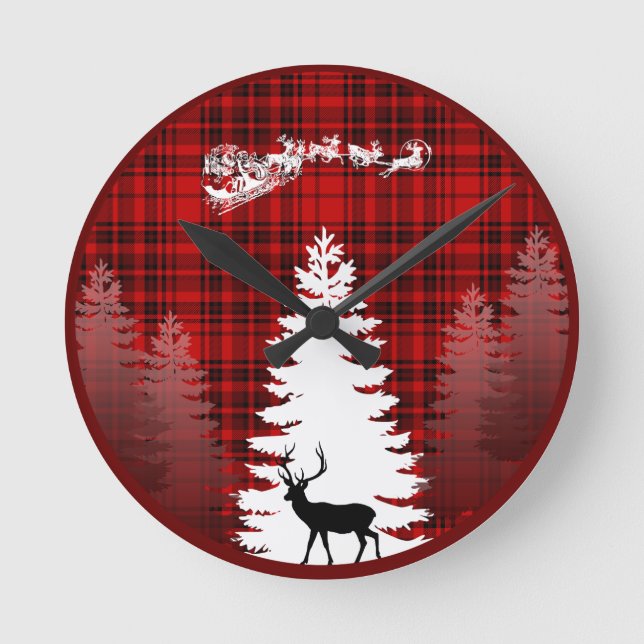 Weihnachtsbaum kariert runde wanduhr (Vorderseite)