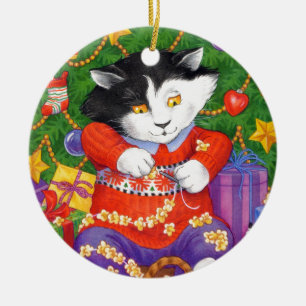 Weihnachtsbaum-Katze Keramik Ornament