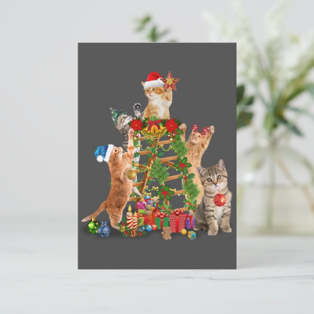 Weihnachtsbaum Katze Ugly Christmas Cat Mama Katze Dankeskarte (Stehend Vorderseite)