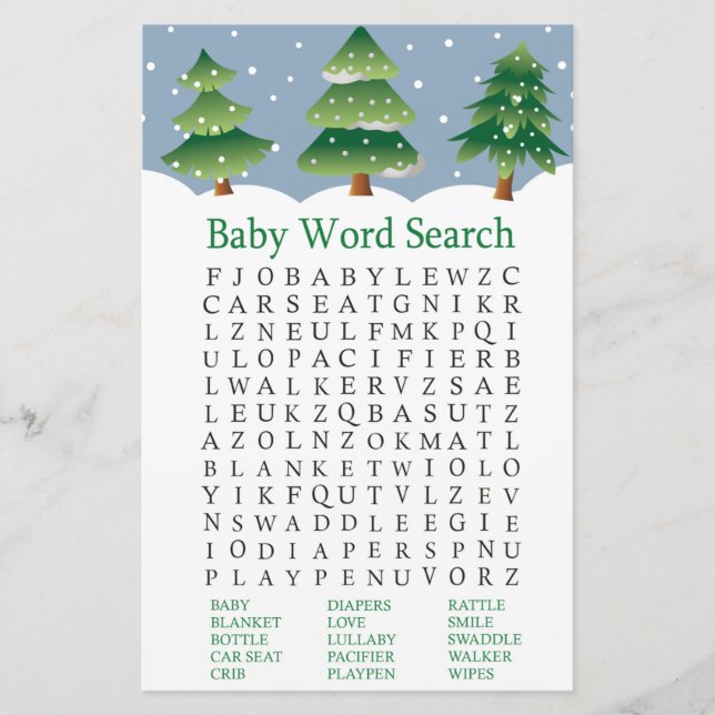 Weihnachtsbaum Kinderdusche Word Search Game (Vorderseite)