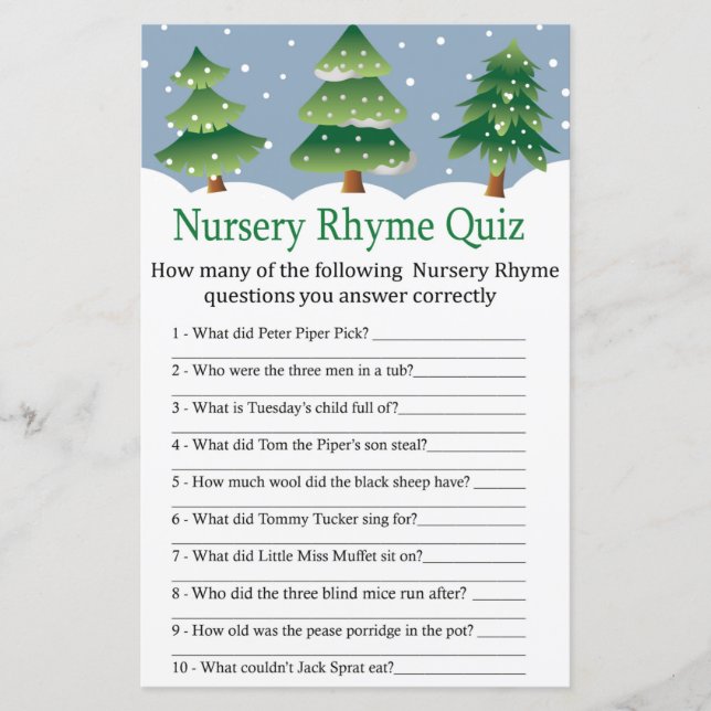 Weihnachtsbaum Kinderzimmer Rhyme Quiz Kinderdusch (Vorderseite)