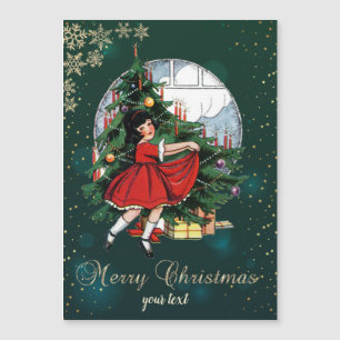 Weihnachtsbaum, kleine Girl-Schneeflocken Magnetkarte