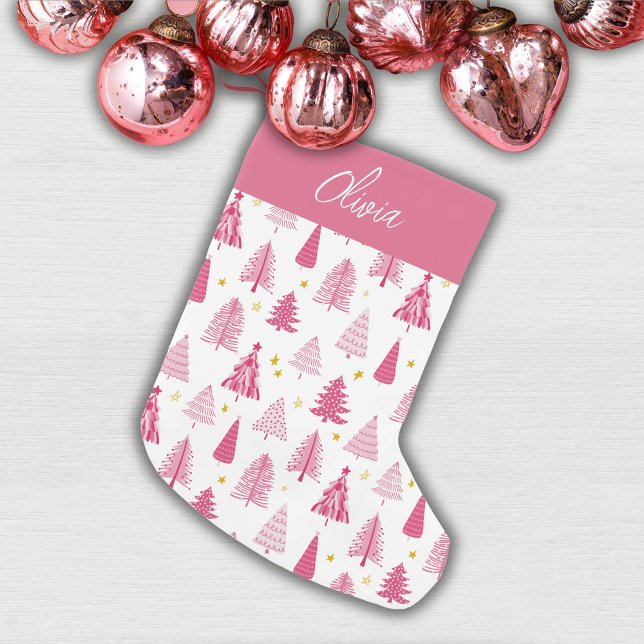 Weihnachtsbaum Kleiner Weihnachtsstrumpf (Pink winter woodland Christmas tree design stocking, perfect fotrthe holiday season.)
