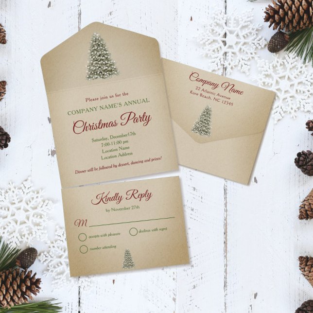 Weihnachtsbaum Kraft Paper Company Holiday Party All In One Einladung (Christmas Tree Christmas Party Kraft Paper All-in-One Seal-and-Send Invitation)