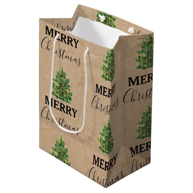 Weihnachtsbaum Kraft Weihnachten Weihnachten Weihn Mittlere Geschenktüte (Vorderseite Schrägansicht)