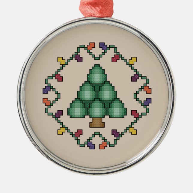 Weihnachtsbaum-Kreuz-Stich-Verzierung Silbernes Ornament (Vorne)