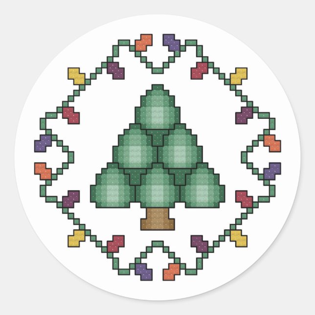 Weihnachtsbaum-Kreuzstich Runder Aufkleber (Vorderseite)