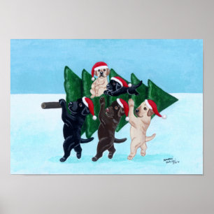 Weihnachtsbaum-Labradoren im Schneefelder Kunstwer Poster