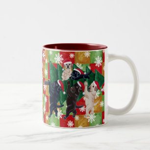 Weihnachtsbaum Labradors Mosaik u. Schneeflocken Zweifarbige Tasse
